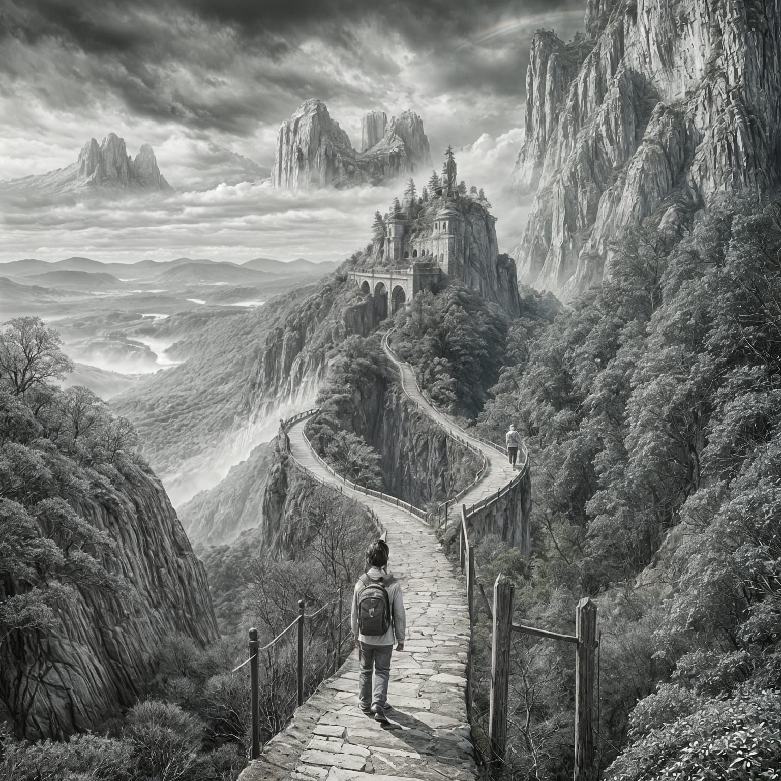 Surreal Landscape with Rainbow Path