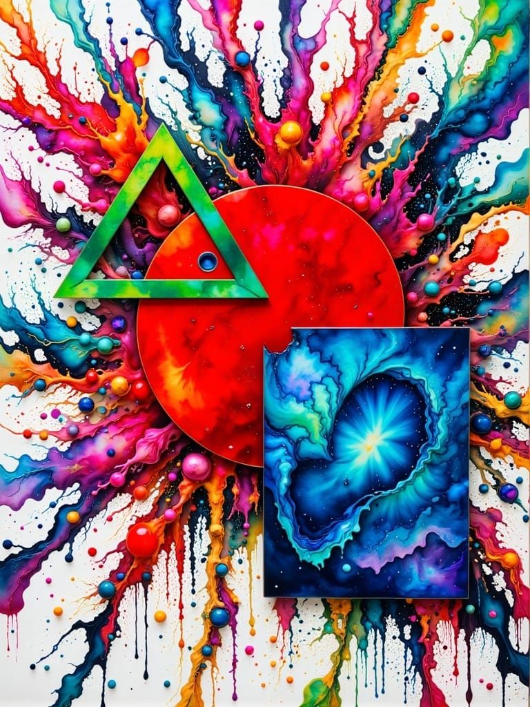 Vibrant Ink Splatter Art in Maximalist Pop Art Style