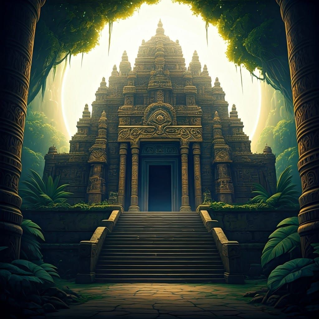 Mystical Temple in Lush Jungle Environment