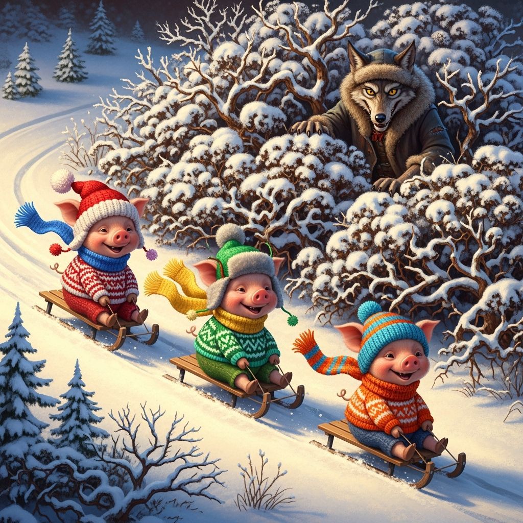 Piglets Sliding Downhill, 3D Illustration