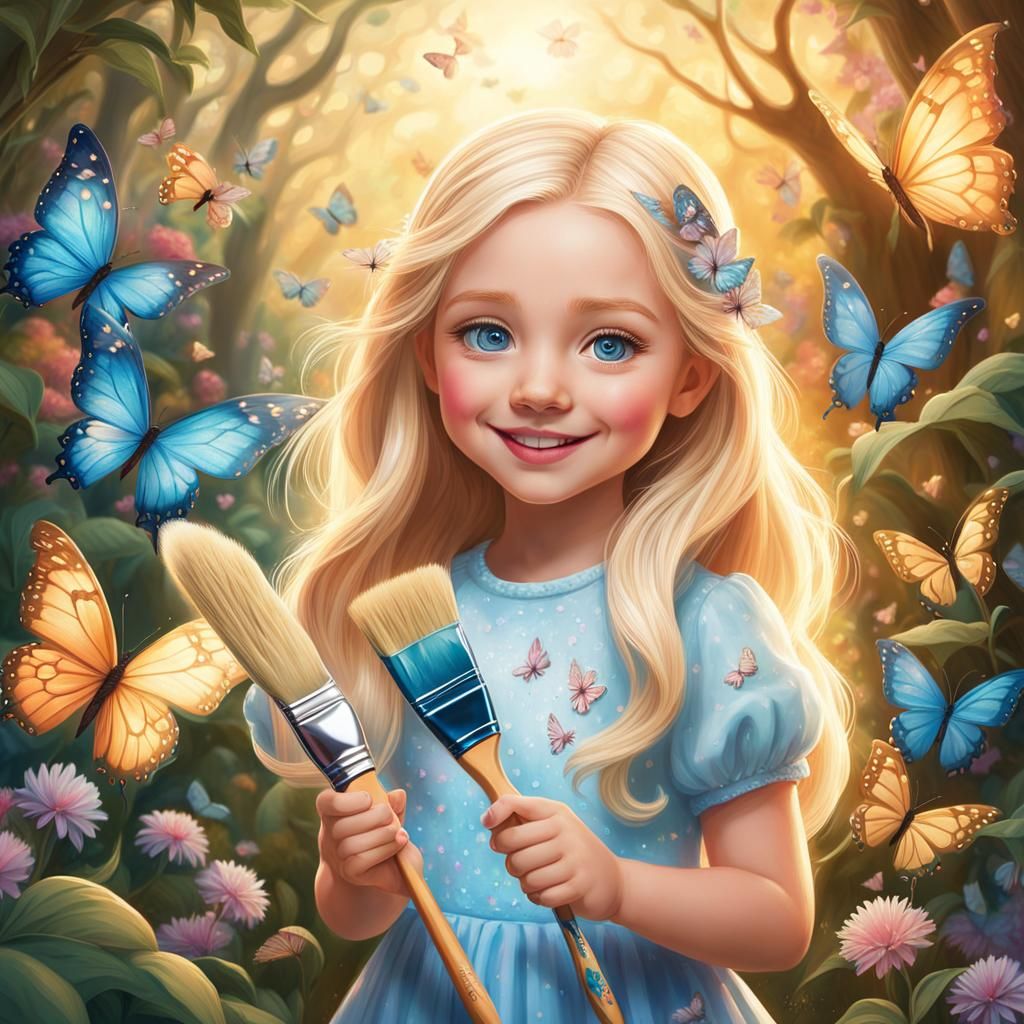 Enchanted Garden: Girl with Magical Watercolor Paintbrush
