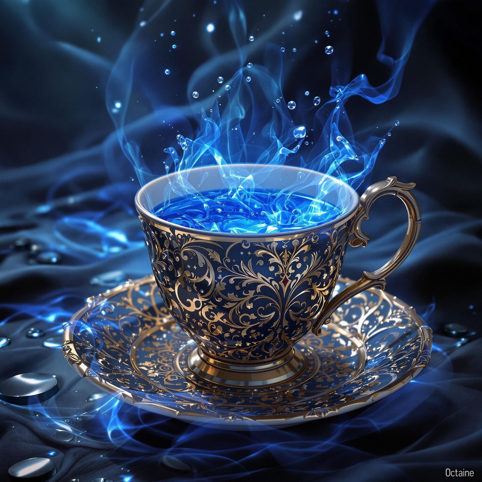 Elegant Fantasy Scene with Glowing Codeine in a Cup