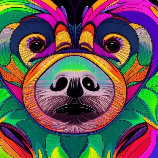 Lisa Frank Sloth in Hyperrealistic Style