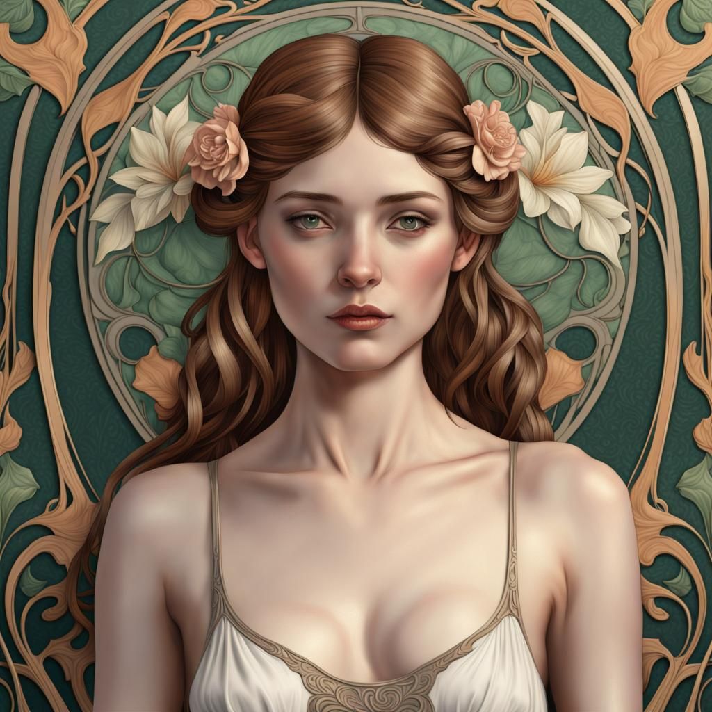 Art Nouveau Style Unclad Female Figure