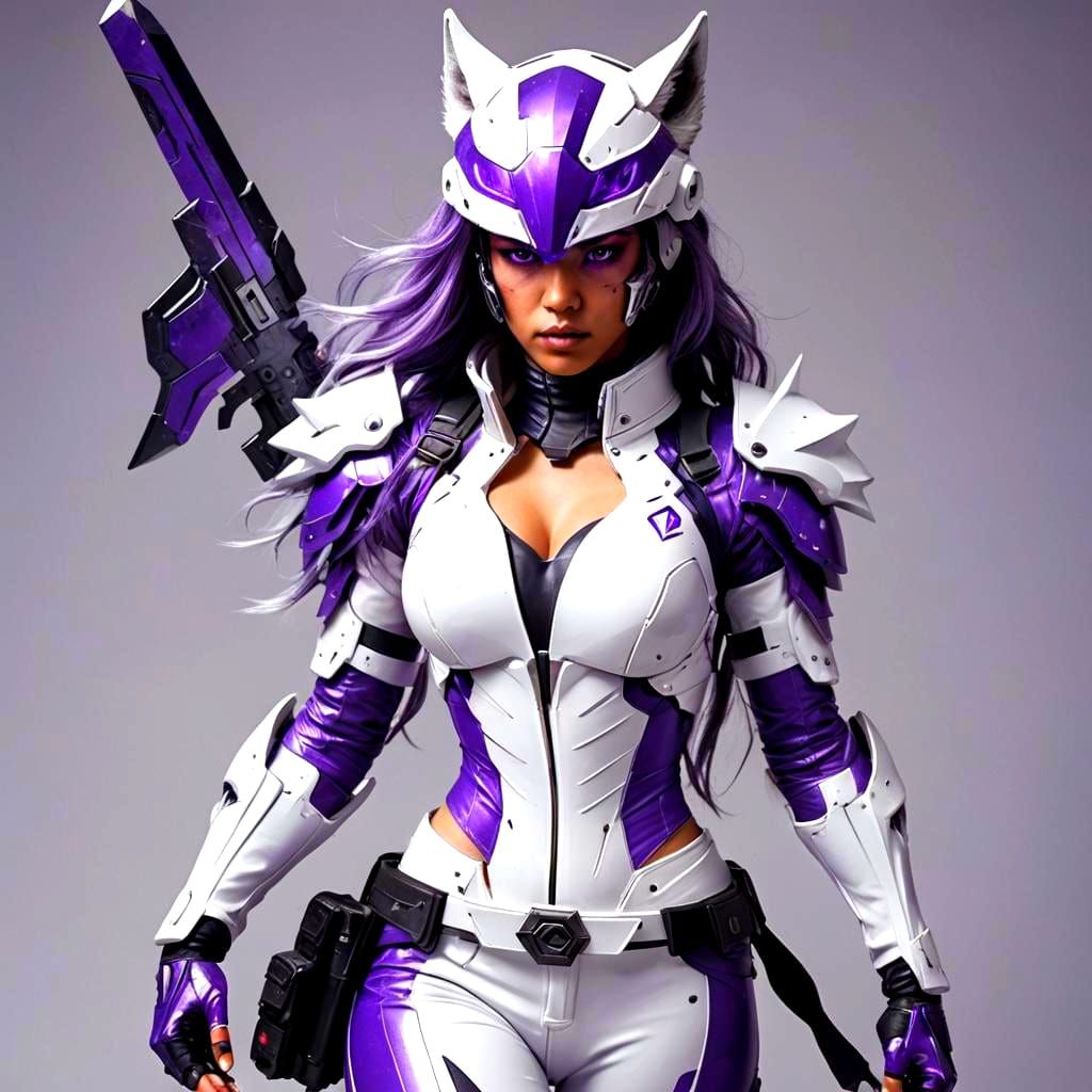 Cybernetic Superheroine in Wolf Suit Holding Kunai