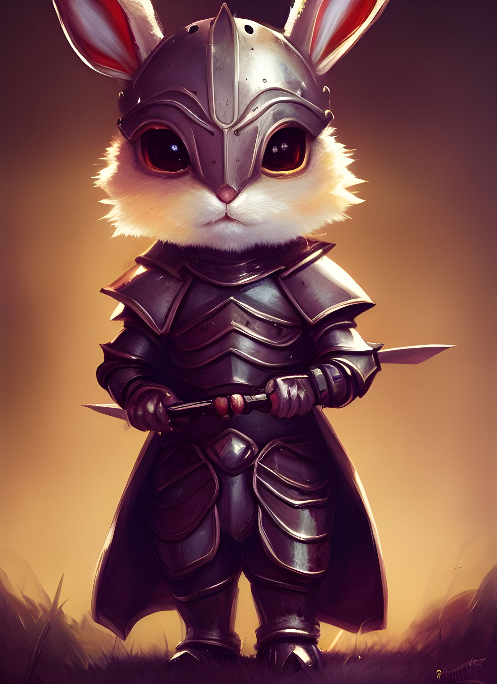 Chibi Rabbit Knight in Armor, Photorealistic Style