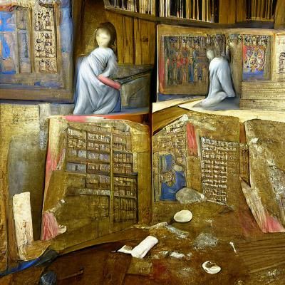 Medieval Library with Dusty Books: Detailed Painting