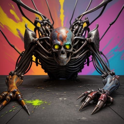 Frail Humanoid Crawls in Vibrant Graffiti Art