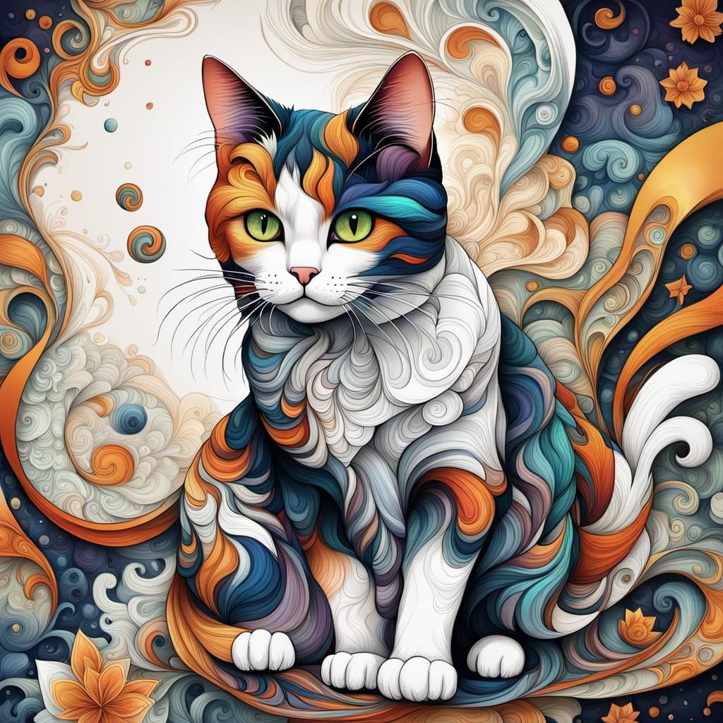 Playful Cats in Abstract Watercolor Style