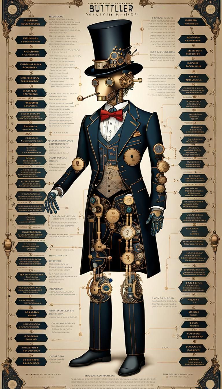 A unique graph chart showing profile
perspective chart butler robot steampunk styled.