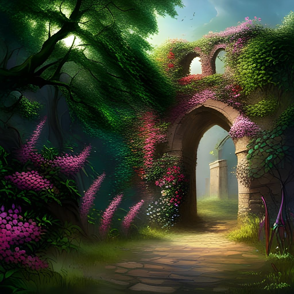 Flowering Vines Adorn Ancient Ruins