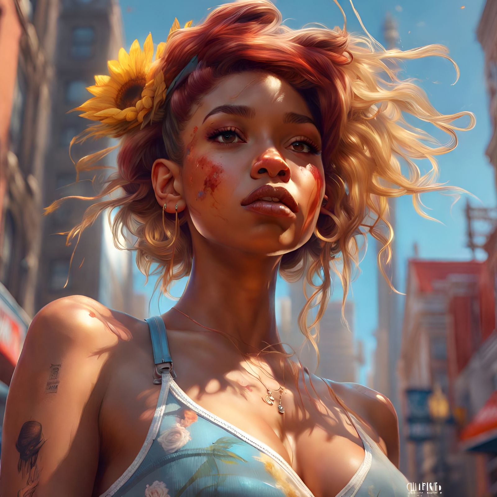 Flirty Hip Hop Model on Sunny Day in Digital Art