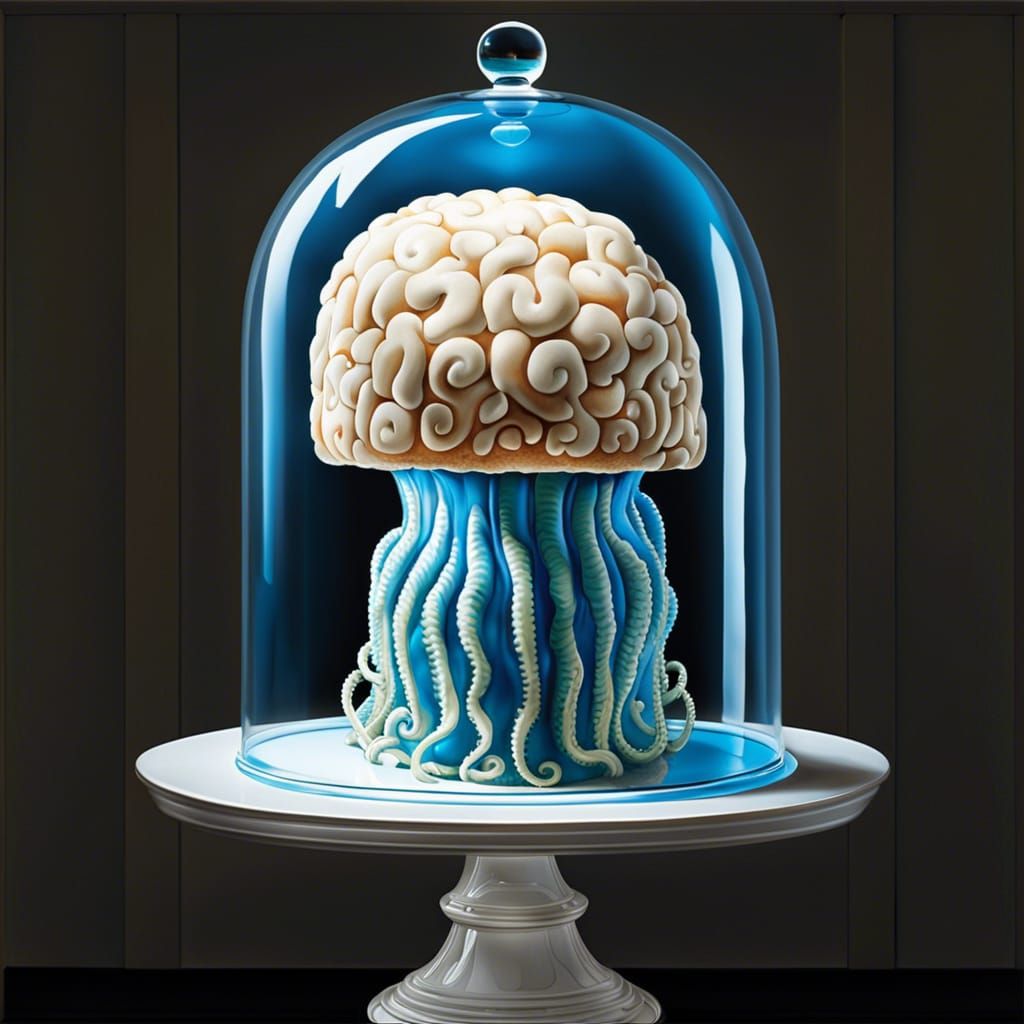 Eerie Tentacle Brain Cake in Glass Cloche