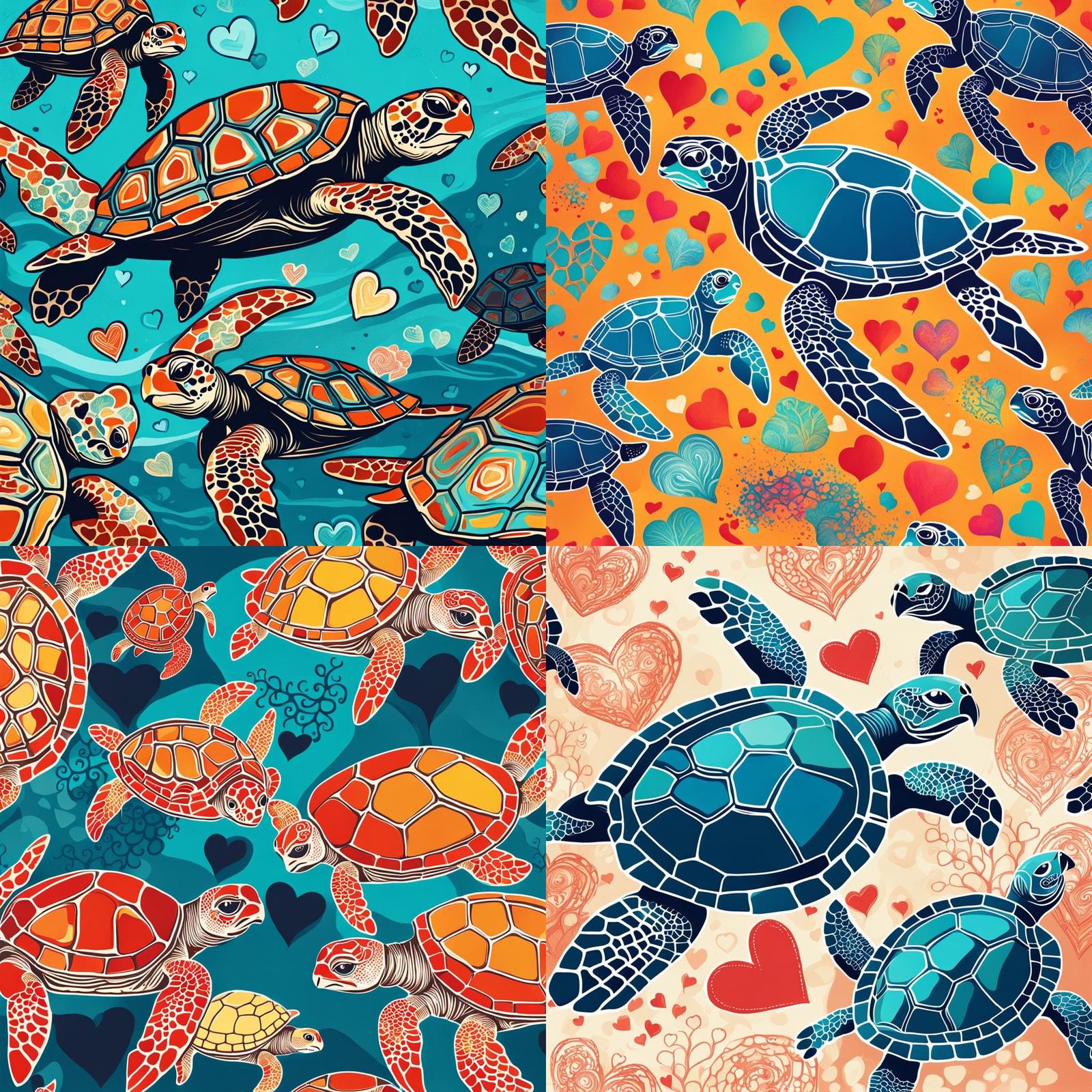 Sea Turtles with Hearts: Abstract Art