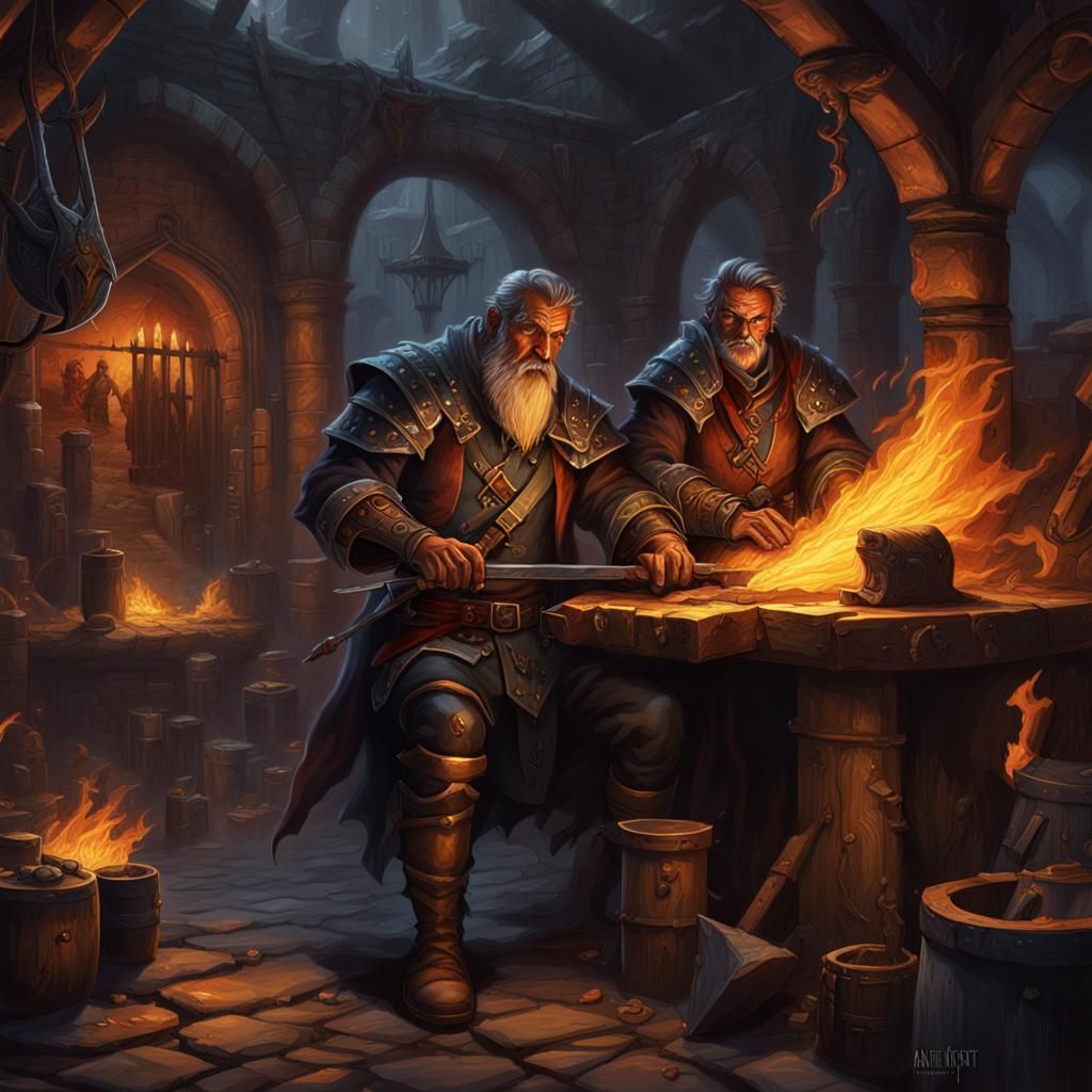 Azer Blacksmith in D&D Style Oil Painting