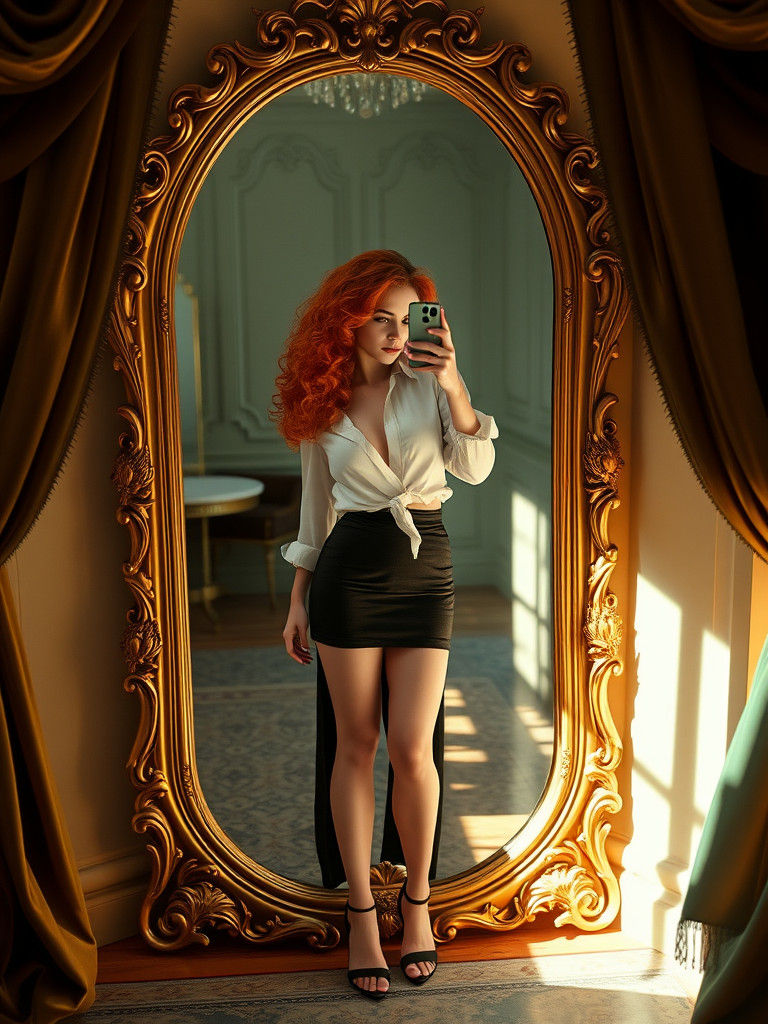 Ginger Haired Woman Takes Selfie as Matte Painting