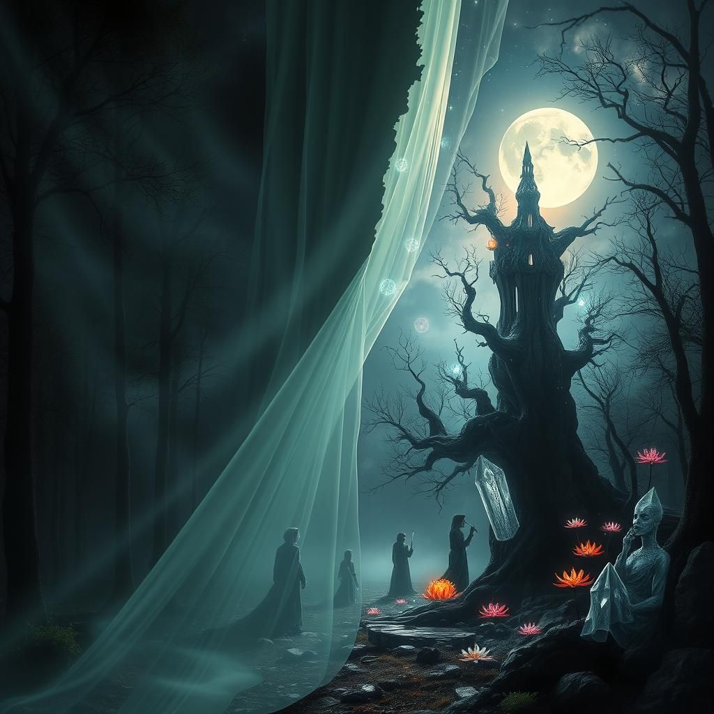 Ethereal Veil Between Worlds: A Haunting Blend