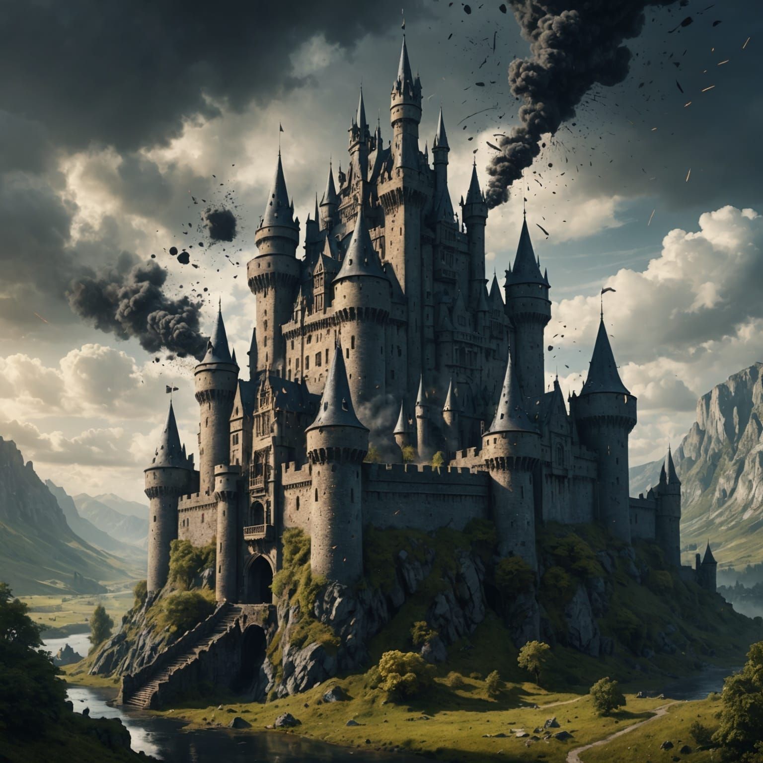 Ink Splatter Castle: Dramatic Digital Matte Painting