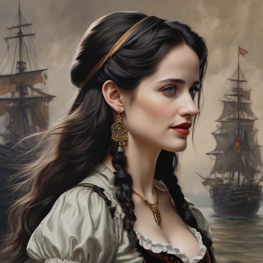 Eva Green Pirate Portrait in Precisionist Style