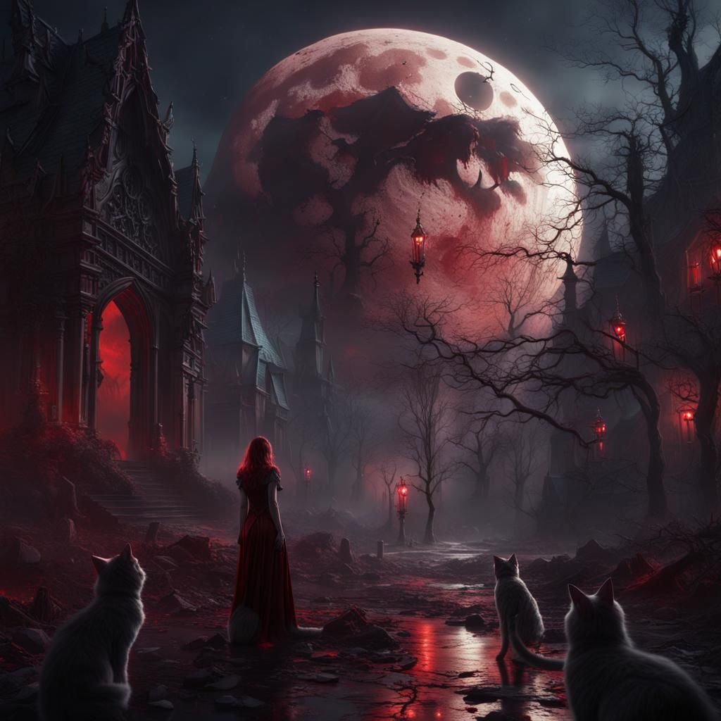 Vampire Women Hunting Under Blood Moon