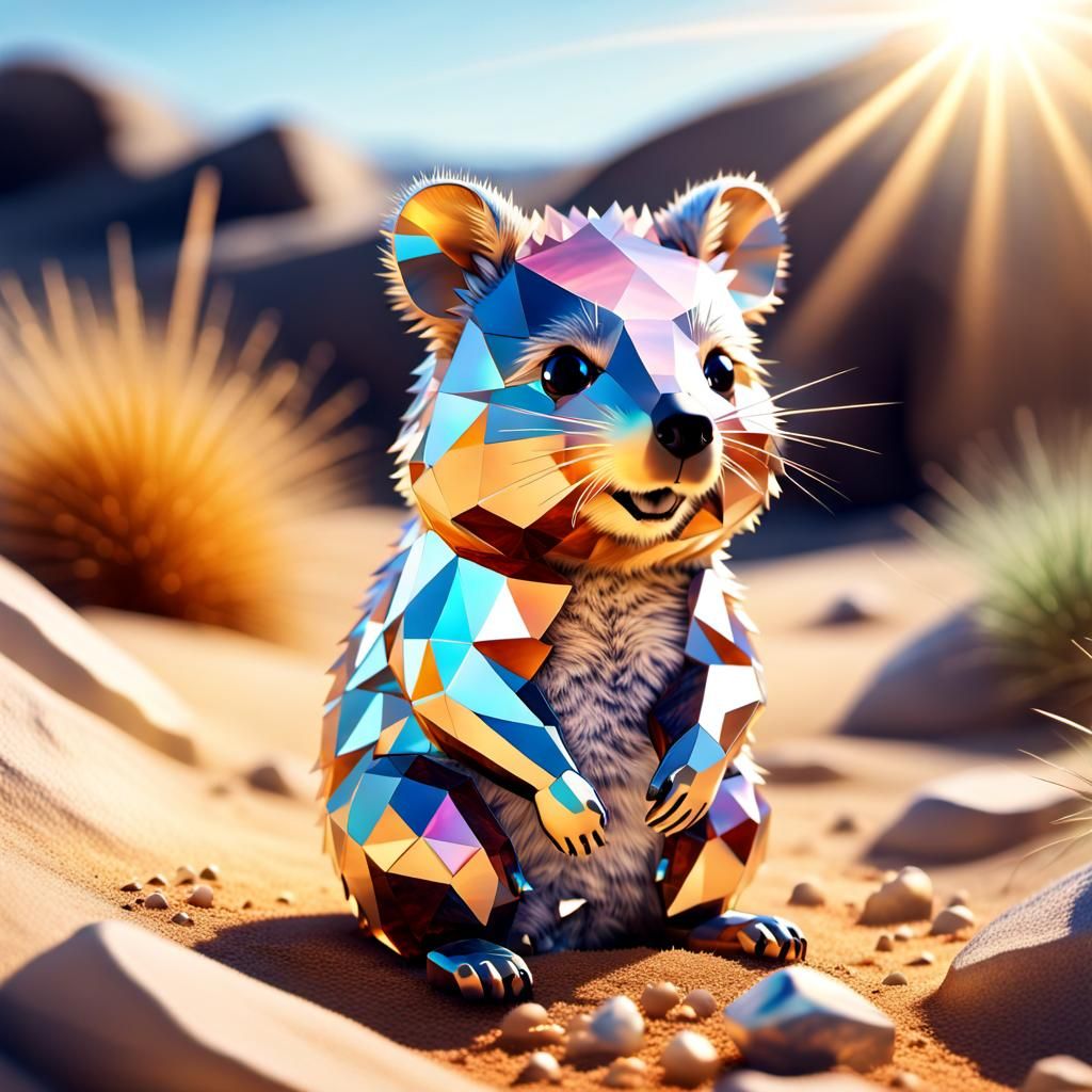 Crystal Quokka on Dirt Mound in Sunlight