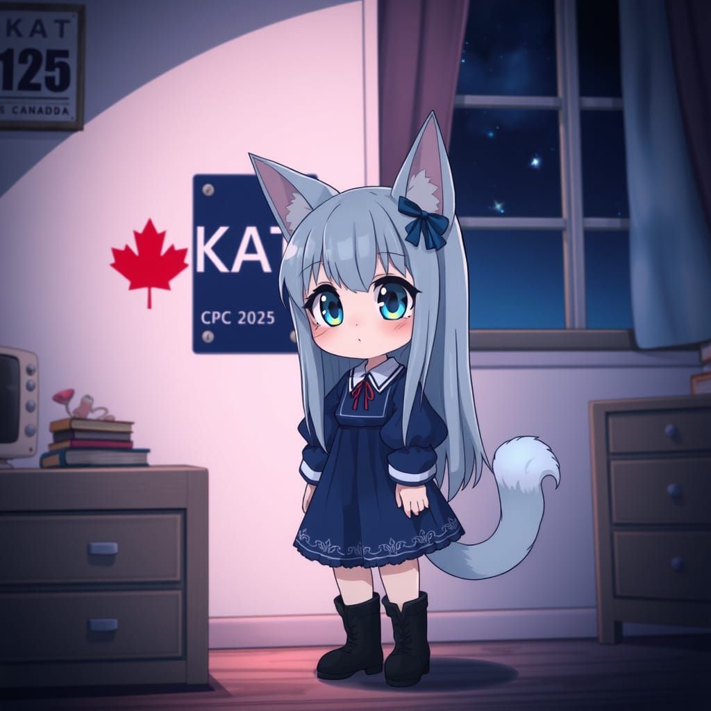 Cute Anime Catgirl Stands for Election in a Cyberpunk Nightt...