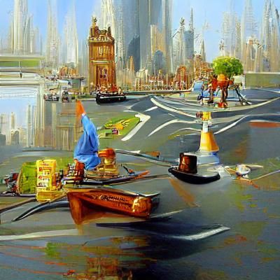 Surreal Cityscape Oil Painting by James Gurney