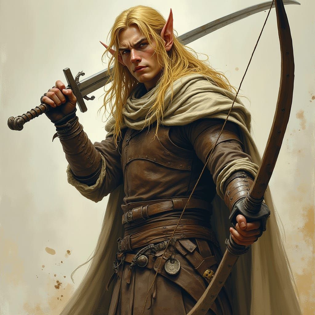 Elven Rogue Warrior in Gritty Fantasy Art Style