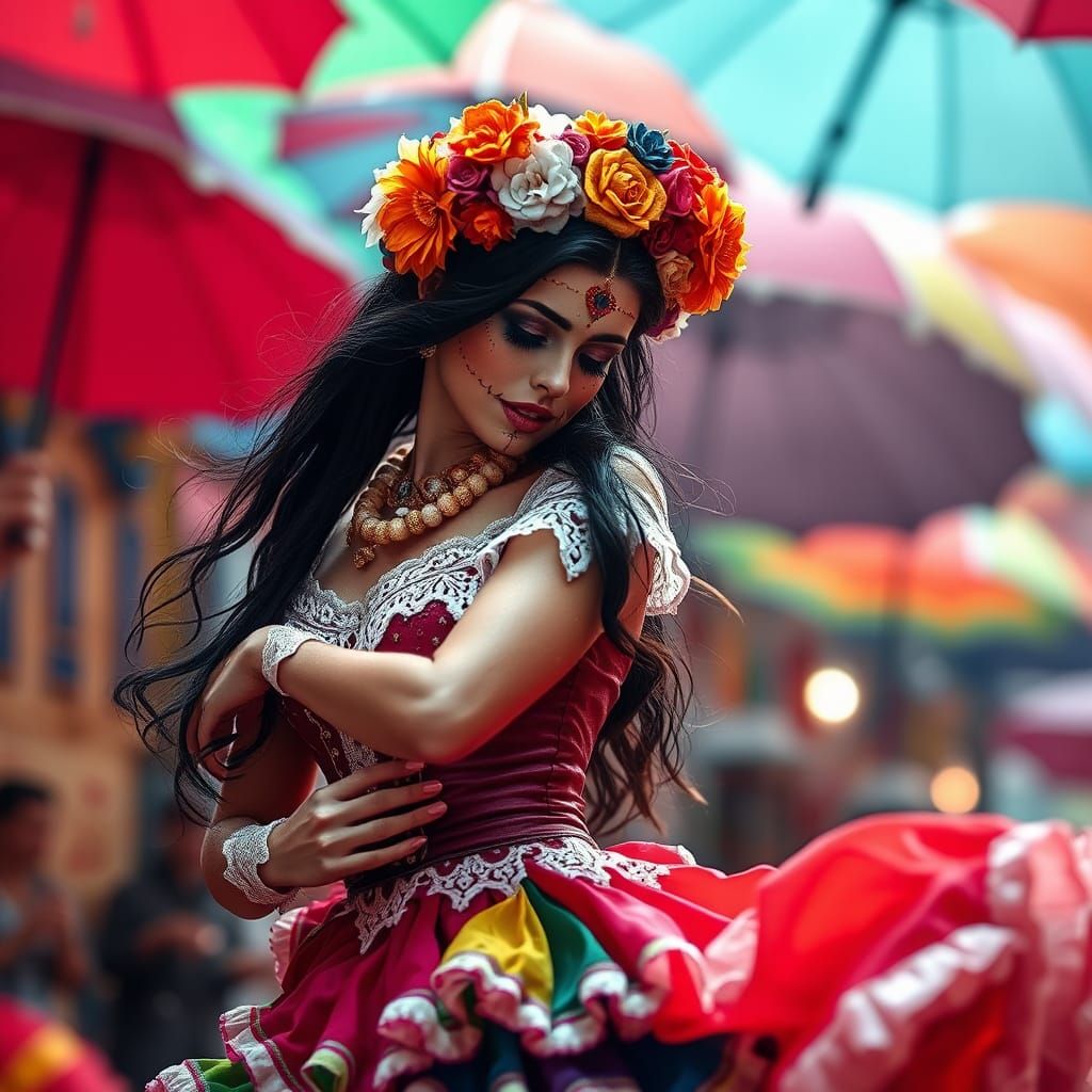 Spanish Woman in Dios de la Muertos Costume