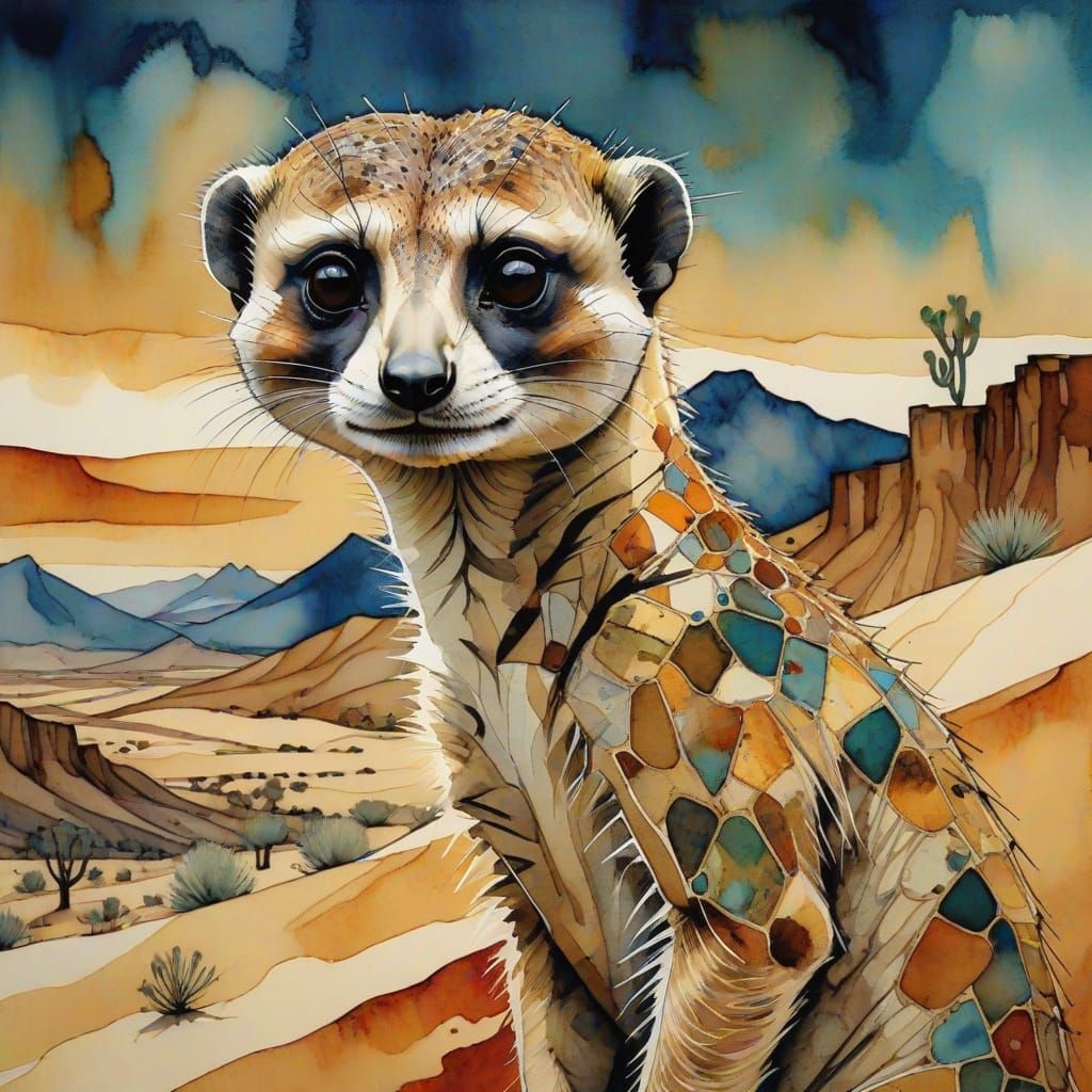 Vibrant Desert Meercat in Expressive Cubist Style