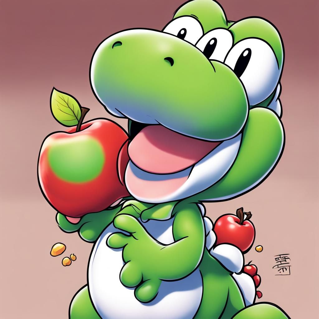 Yoshi Overflowing with Apples, Anime Style