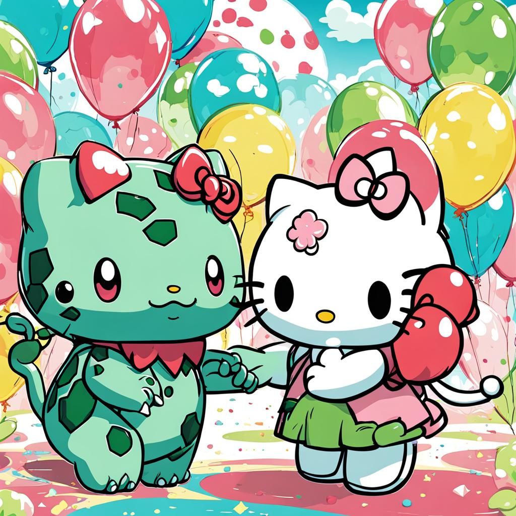 Bulbasaur and Hello Kitty Party