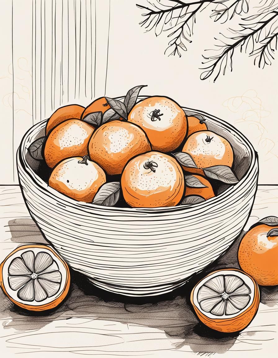 Whimsical Hand-Drawn Christmas Scene with Oranges