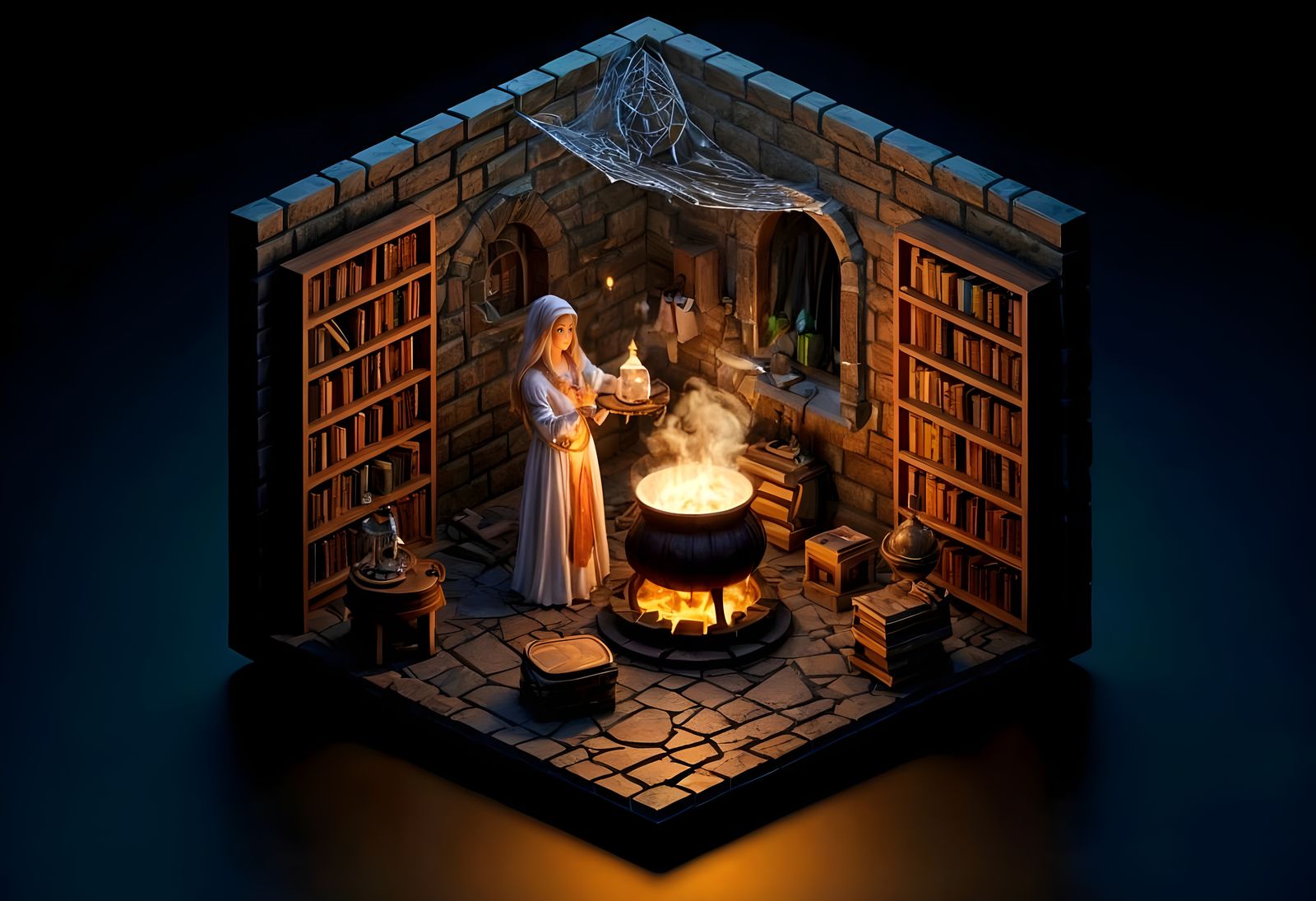 Fantasy Witches' Lair in Vibrant Diorama Style