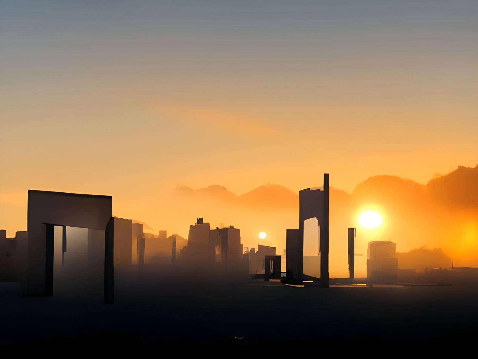 Cyberpunk City Dawn with 3D Shading