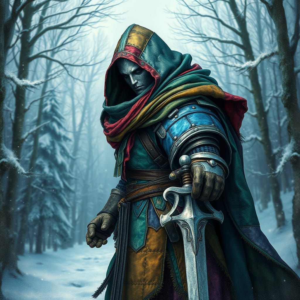Majestic Winter Knight in Vibrant Cloth Armor