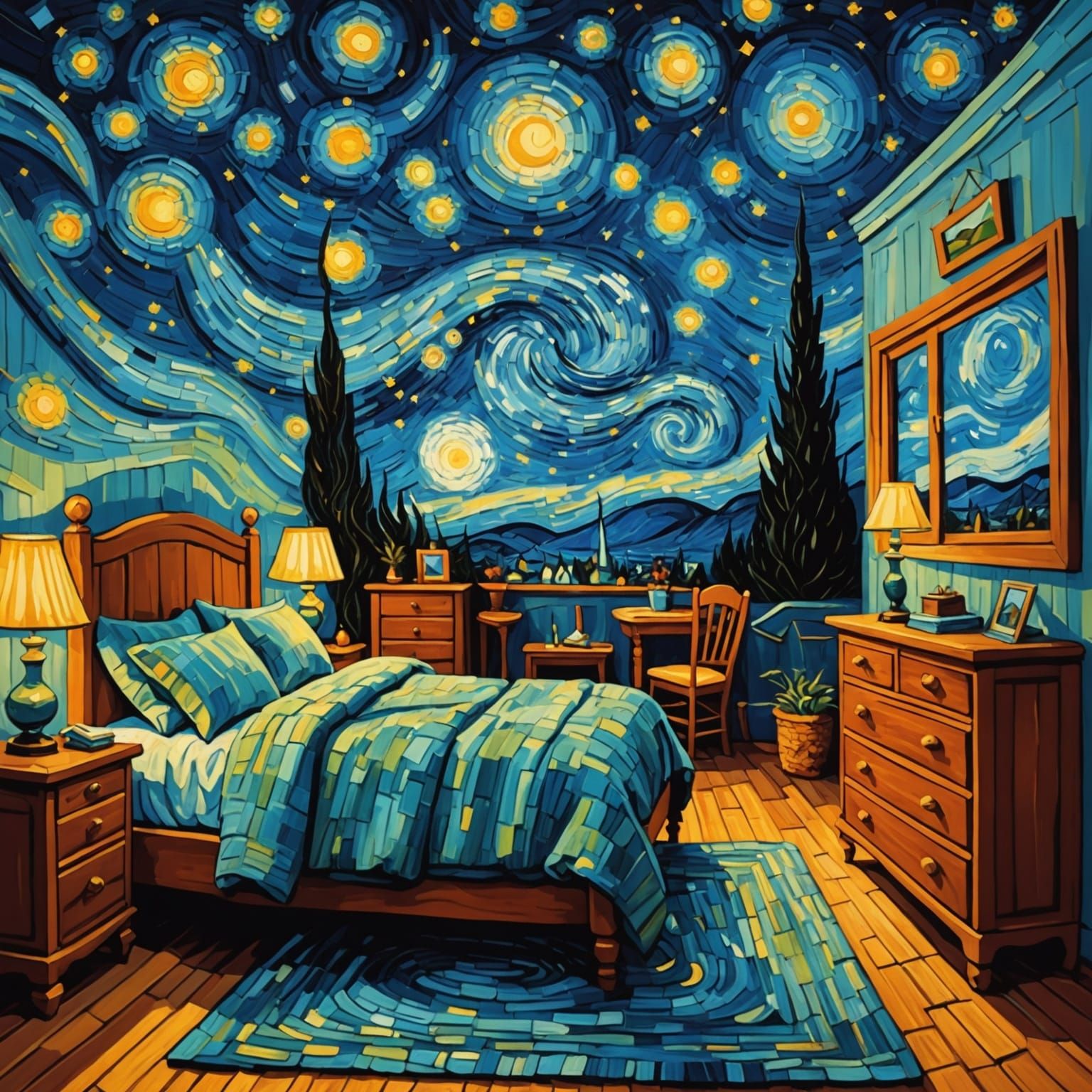 Starry Night Bedroom in Van Gogh Style