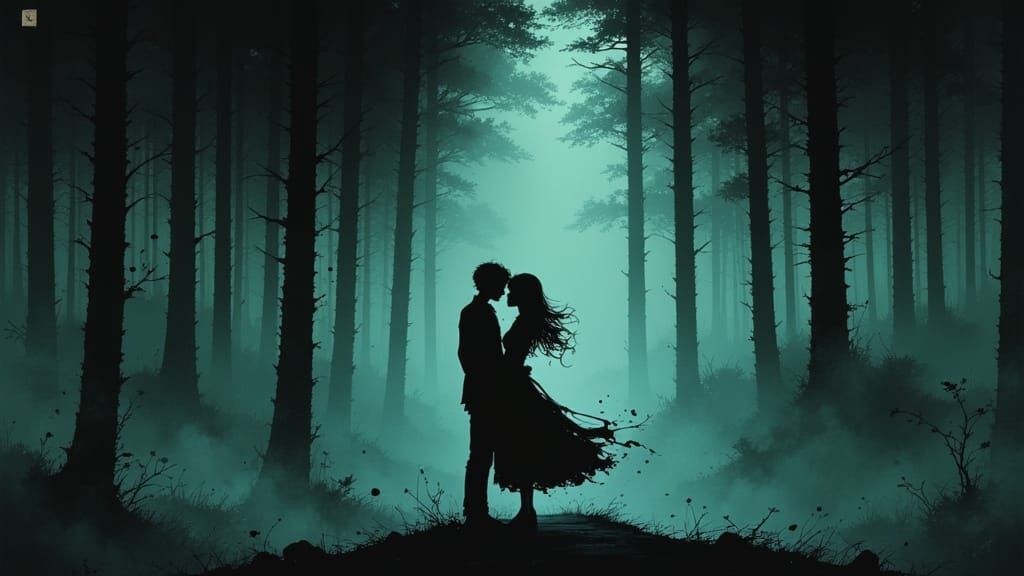 Moody Couple Embrace in Noir Romanticism Style