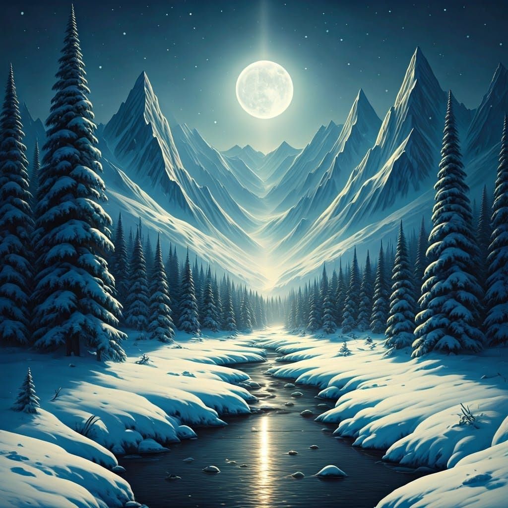 Moonlit Winter Wonderland Landscape