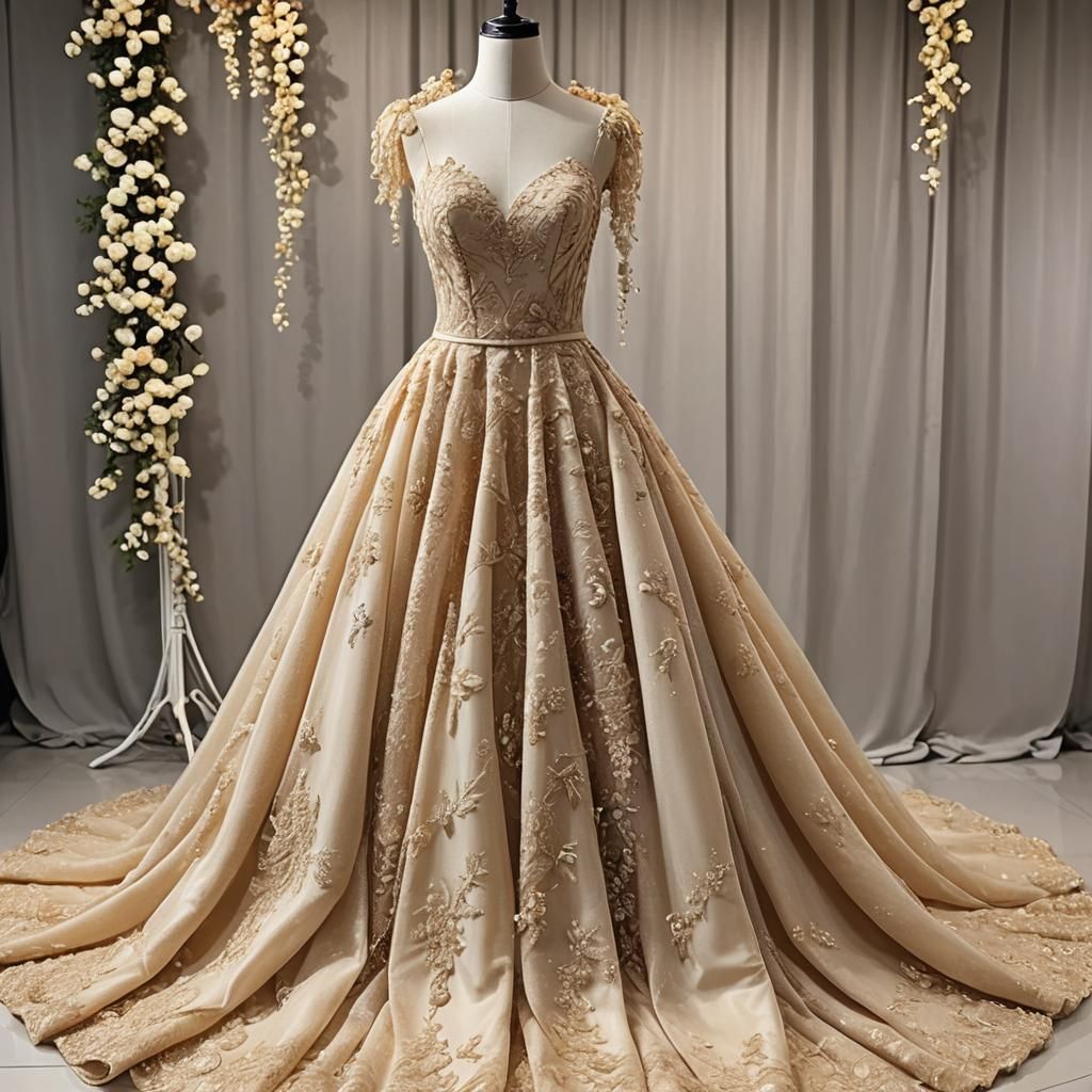 Elegant Golden Wedding Dress on Mannequin