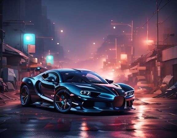 Cyberpunk Hot Rod with Glowing Circuits in Neon Noir