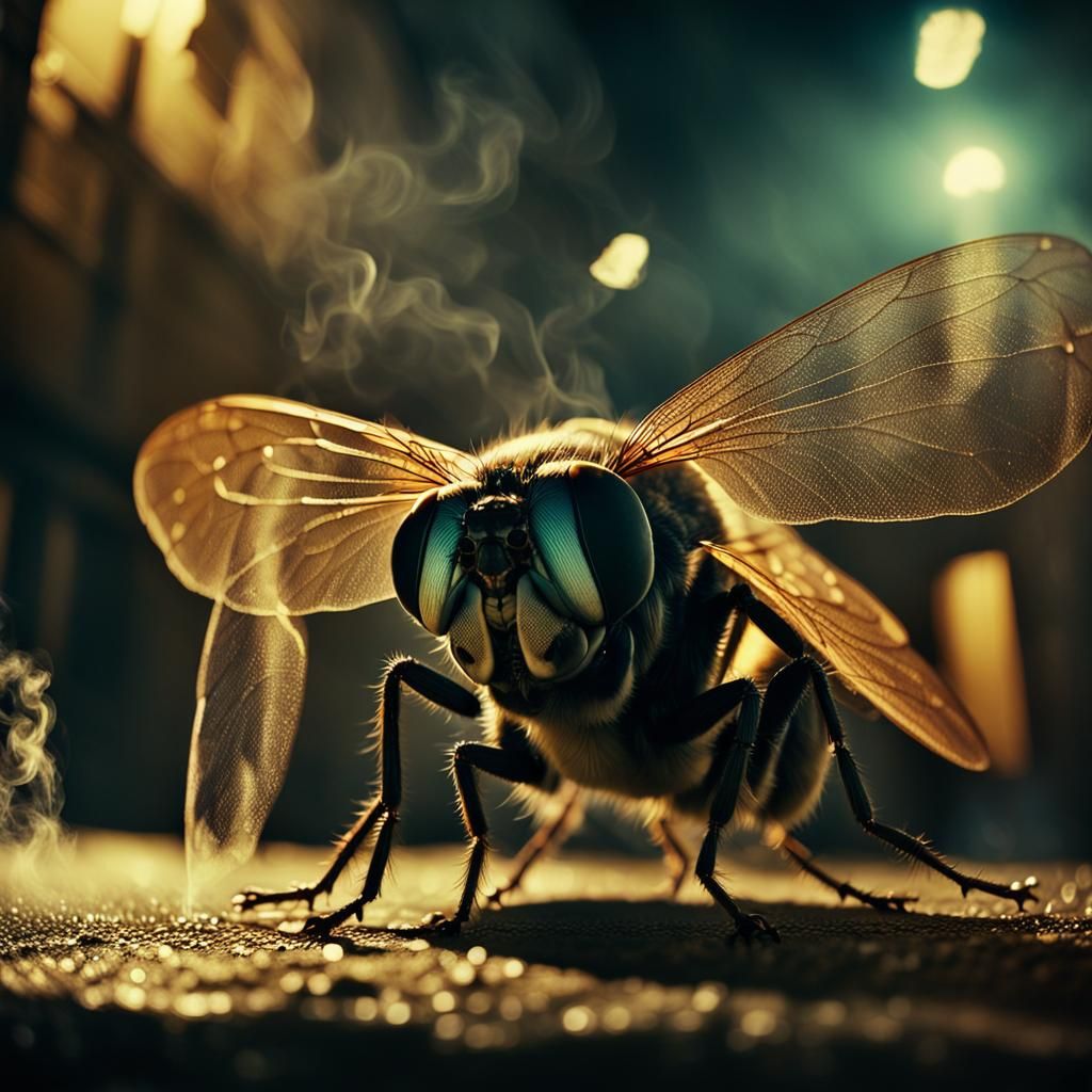 Giant Drunken Fly in Film Noir Alleyway