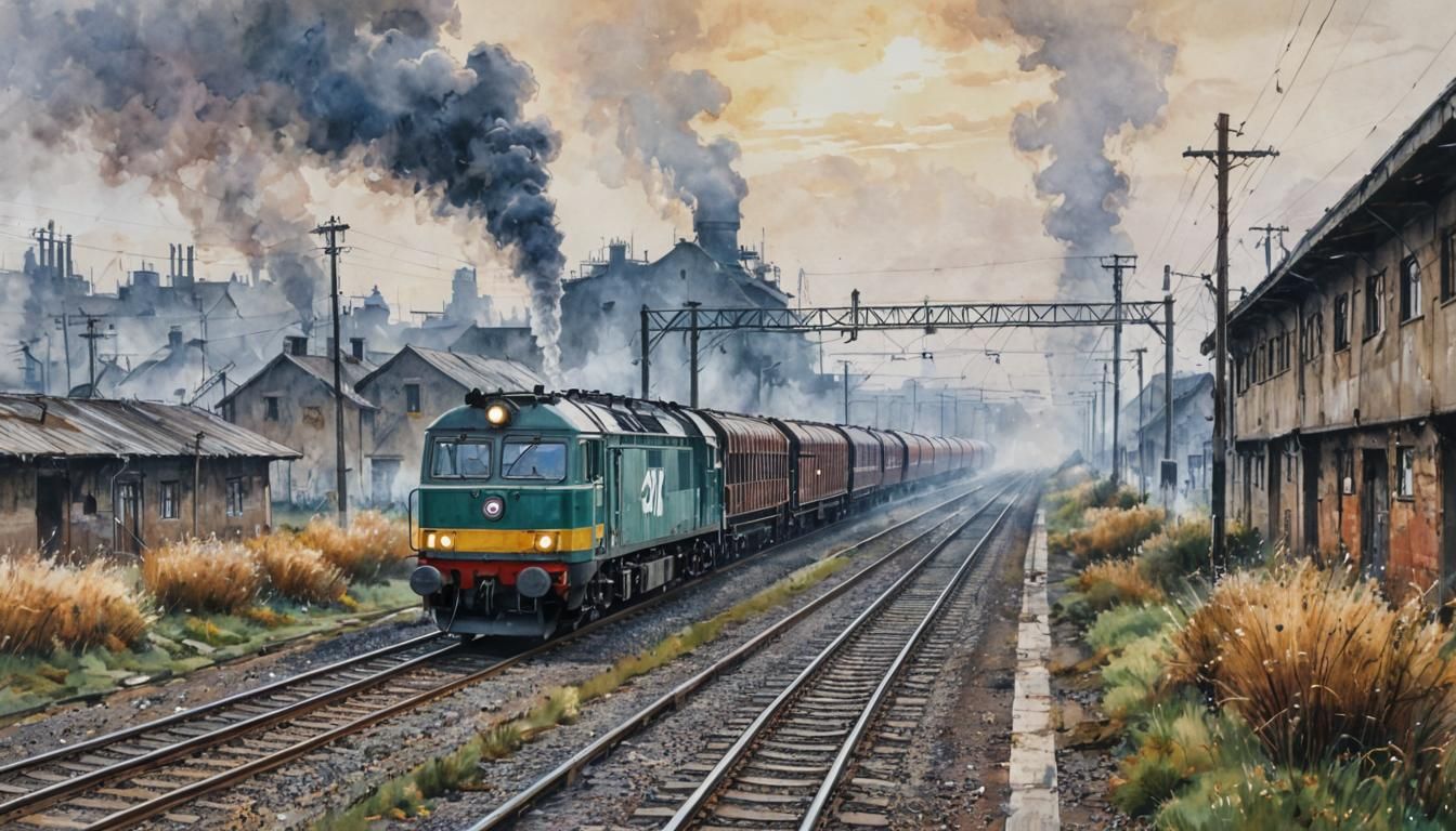 Misty Morning Train in Alcohol Ink Style