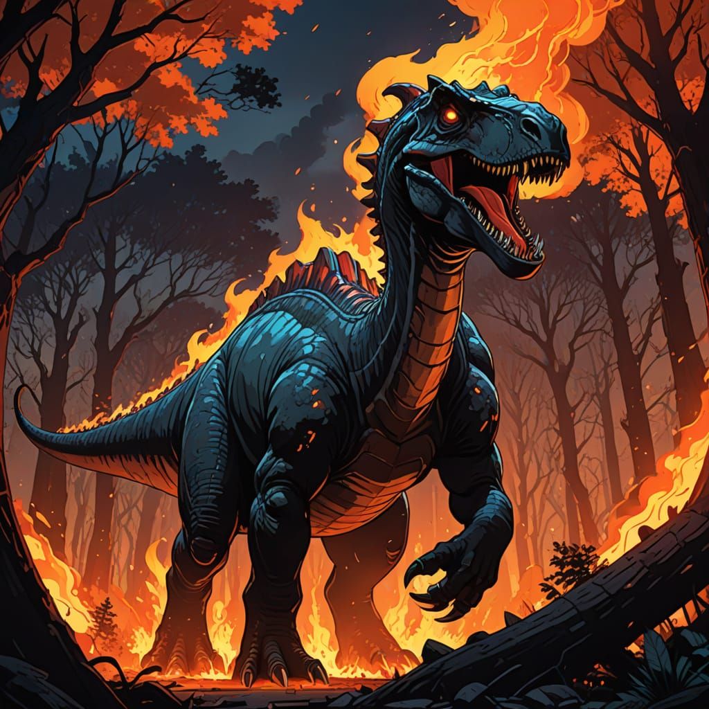Demonic Shadow Brontosaurus Unleashes Inferno in Ancient For...