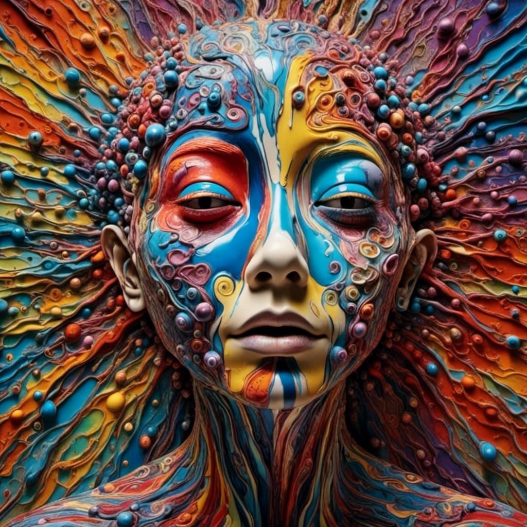 Decaying Face with Cracking Paint in Surreal Style