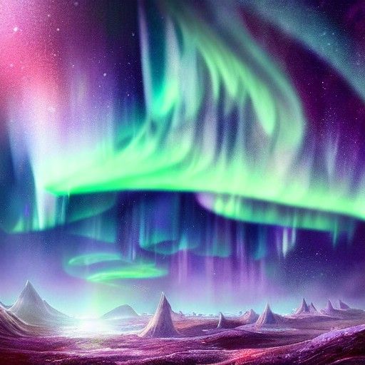 Ethereal Aurora over a Futuristic Alien Planet