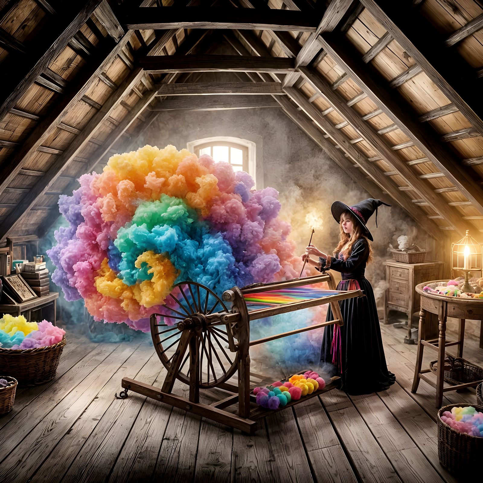 Witch Weaving Rainbow Cotton Candy: Digital Matte Painting