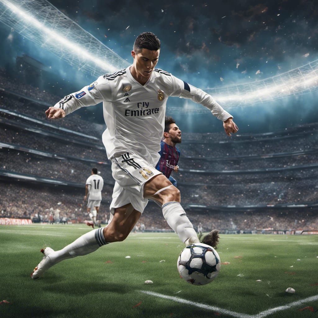 Ronaldo Kicks Messi: 8k Resolution Dark Fantasy Art