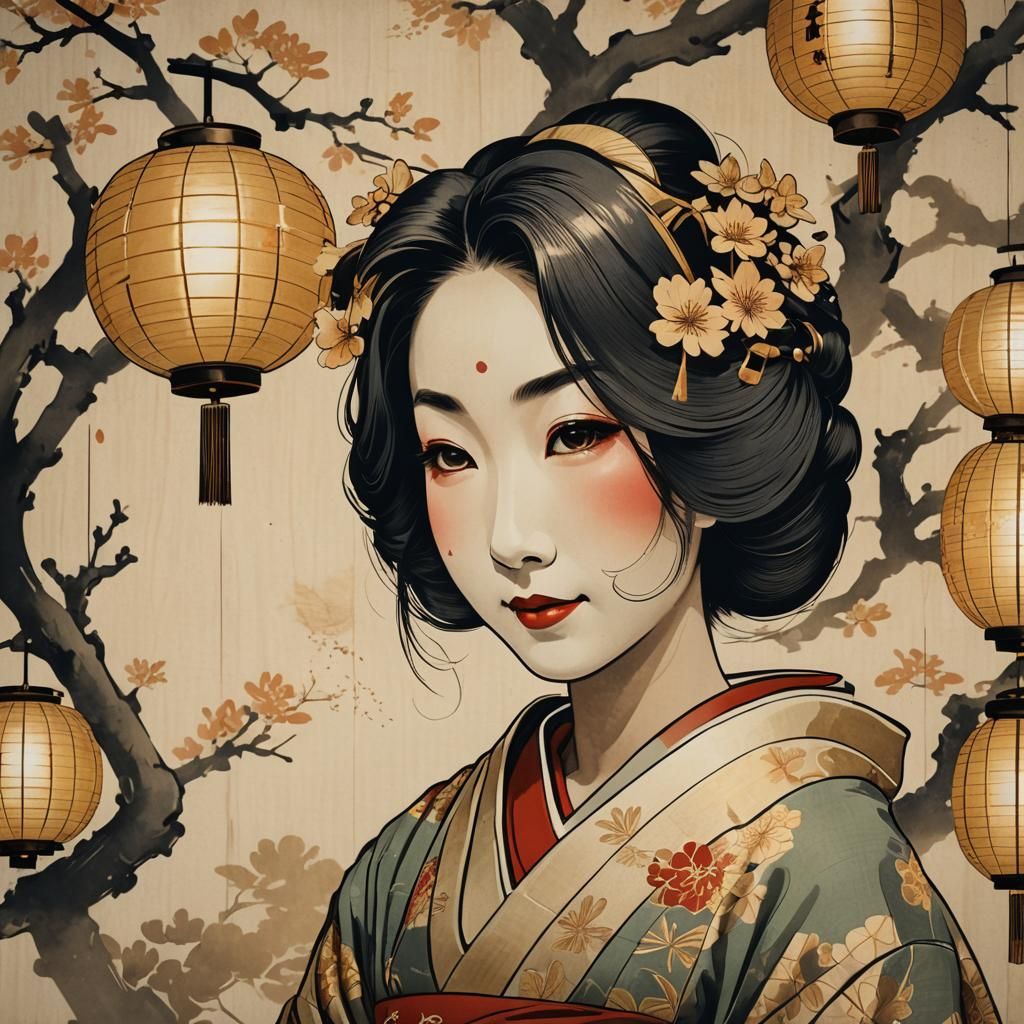 Serene Geisha Portrait in Ukiyo-e Style