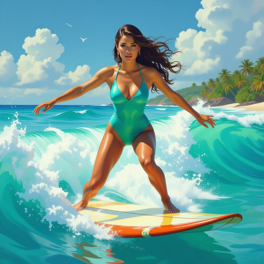 Elven Surfer Rides a Crystal Wave